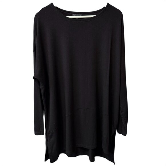 Eileen Fisher Stretch Jersey Knit Split Hem Relaxed Fit Tunic Top size L/XL - Picture 1 of 7